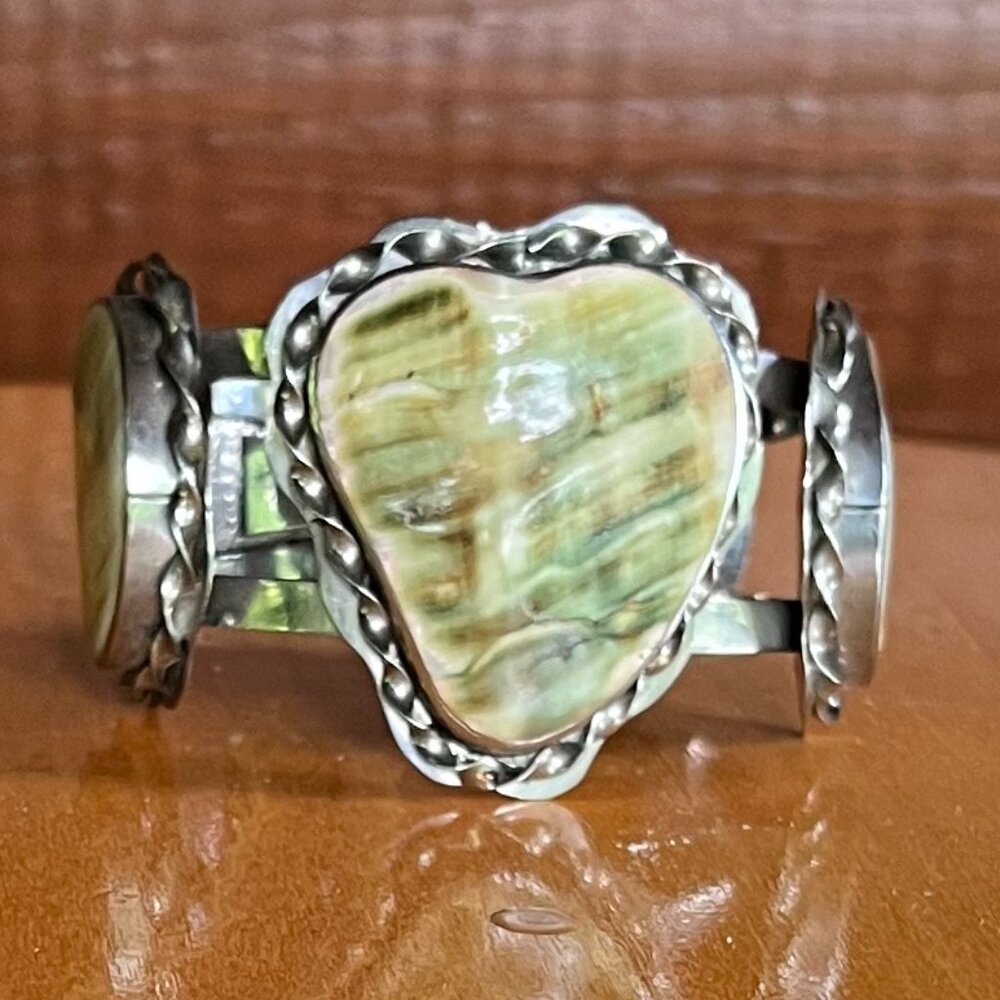 Silver Large Triple Gemstone Cuff Bracelet